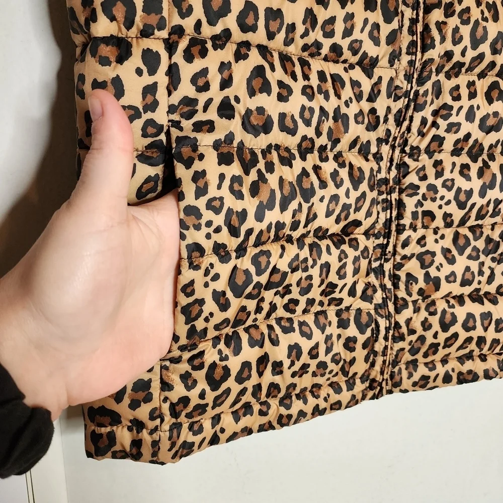 NWT‎ GAP Kids Leopard Puffer Zip Vest Brown Animal Print Size XXL Primaloft